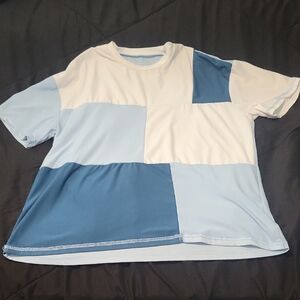 Source Unknown Blue and White Patchwork Tee